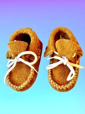 Genuine Buffalo Leather Baby Infant Moccasin Booties size 1 - 0-3 months NEW USA